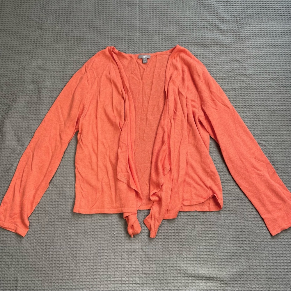 J.Jill Linen Blend Cardigan‎ Sweater Medium Petite MP Open Front Cascade